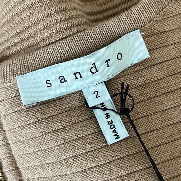 NWT SANDRO | Scoop Neck Ribbed Mini A-Line Dress in Taupe | Size SANDRO 2 (US 6) - Picture 10 of 13